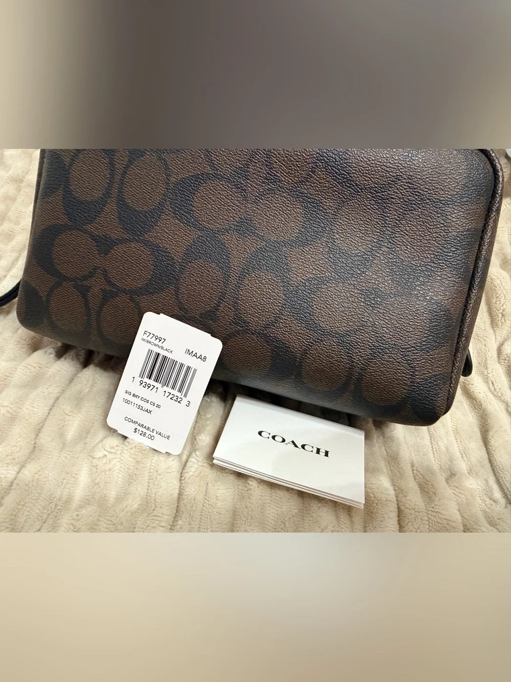 NWT Coach Brown Signature Toiletry Pouch with Gold Logo